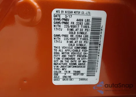 2017 Nissan Rogue S from USA, damaged, VIN JN8AT2MT3HW395638